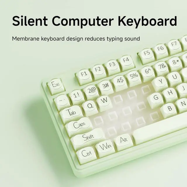 Alt view image 6 of 7 - V102 Wired Keyboard, 98 Keys Creamy Gaming Keyboard with Number Pad, Display Screen & Media Knob RGB Silent Wired Cute Computer Keyboard for Laptop PC Gamer - Green
