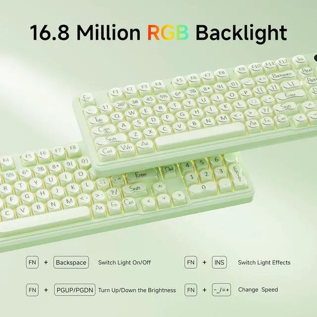 Alt view image 7 of 7 - V102 Wired Keyboard, 98 Keys Creamy Gaming Keyboard with Number Pad, Display Screen & Media Knob RGB Silent Wired Cute Computer Keyboard for Laptop PC Gamer - Green