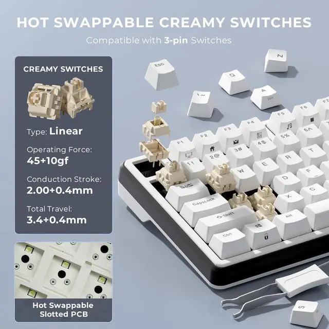 Alt view image 4 of 7 - RK ROYAL KLUDGE X87 Mechanical Keyboard 75% Wired Keyboard Gaming with 86 Keys, Gasket Mount, Ice-Blue Backlight, Black Shell Design, Software Support, Hot-Swappable Creamy Switch White