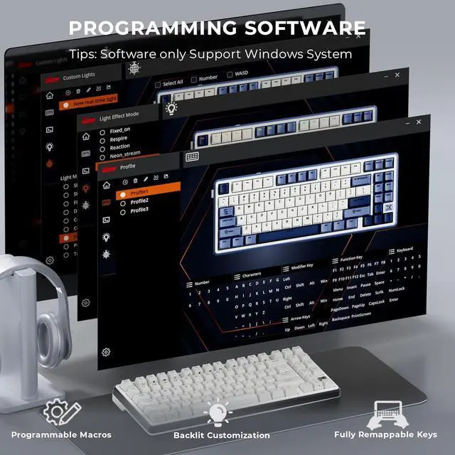 Alt view image 5 of 7 - RK ROYAL KLUDGE X87 Mechanical Keyboard 75% Wired Keyboard Gaming with 86 Keys, Gasket Mount, Ice-Blue Backlight, Black Shell Design, Software Support, Hot-Swappable Creamy Switch White