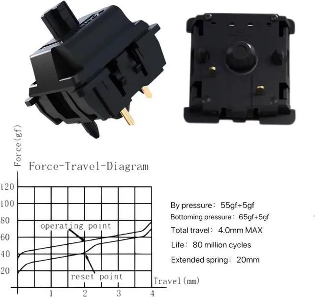 Alt view image 3 of 7 - GATERON Oil King V2 Pre-lubed Keyboard Switches, 5-Pin 55gf Black Linear Switches Compatible for MX Mechanical Keyboard DIY(90PCS)