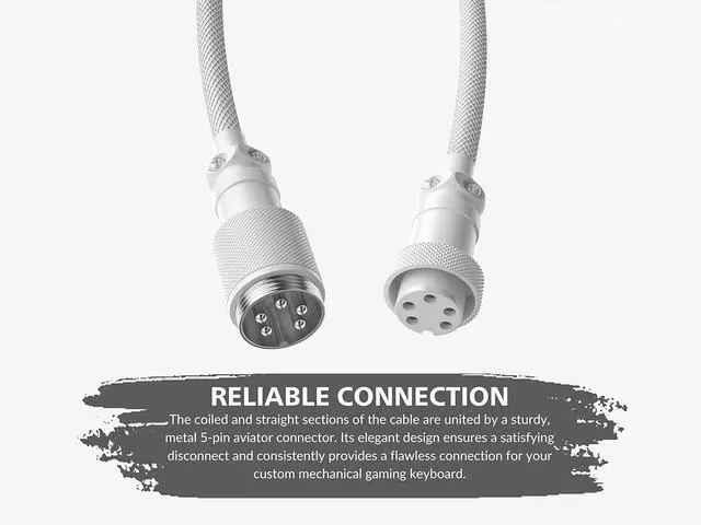 Alt view image 4 of 7 - Ranked Coiled Keyboard Cable | Handcrafted Double-Sleeved Braided Cable | USB Type C to A | 5-Pin Aviator Connector for Custom Mechanical Gaming Keyboard | Support Fast Charge 20W (White)