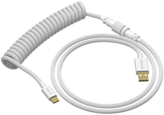 Alt view image 7 of 7 - Ranked Coiled Keyboard Cable | Handcrafted Double-Sleeved Braided Cable | USB Type C to A | 5-Pin Aviator Connector for Custom Mechanical Gaming Keyboard | Support Fast Charge 20W (White)