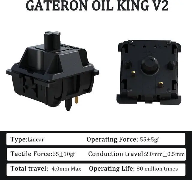 Alt view image 2 of 6 - Gateron Oil King V2 Linear Keyboard Switch,5 Pin 55gf Pre-lubed Switches for MX Mechanical Gaming Keyboard(Oil King 108pcs)