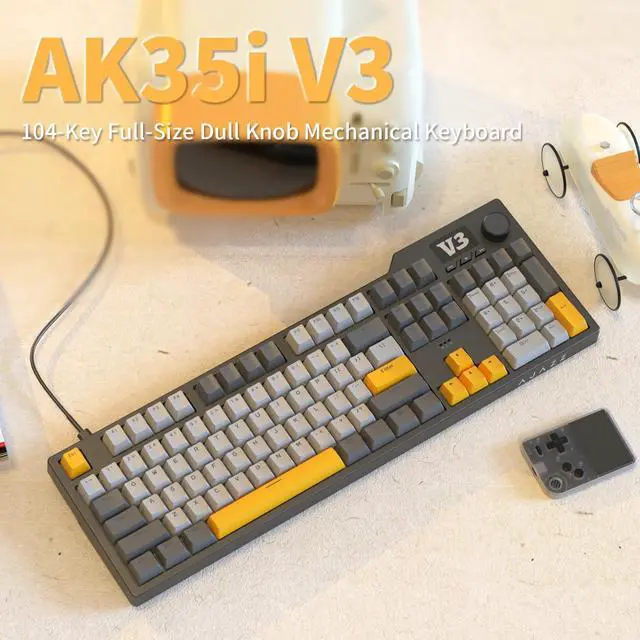 Alt view image 3 of 5 - AJAZZ AK35I V3 104-Key Full Size Wired Gasket Mount Gaming Keyboard with Multimedia Buttons & Knob Control | Five Layer Pad | OEM Profile PBT Keycaps | Blue Backlit Custom Keyboard