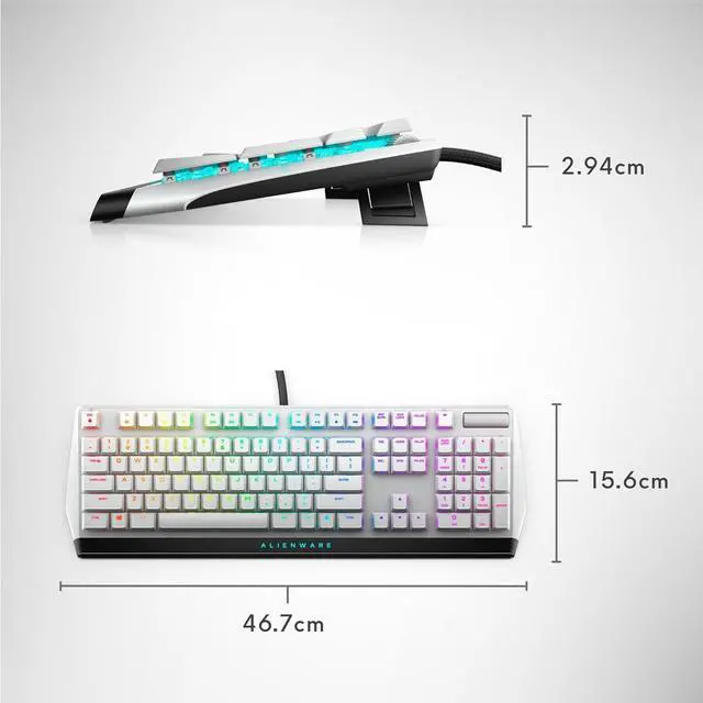 Alt view image 7 of 7 - Alienware Low-Profile RGB Gaming Keyboard AW510K Light, Alienfx Per Key RGB Lighting, Media Controls and USB Passthrough, Cherry MX Low Profile Red Switches, Lunar light