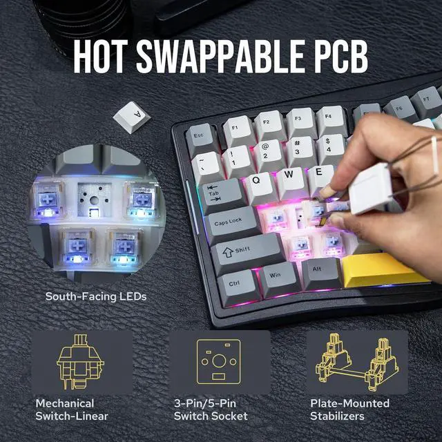 Alt view image 5 of 7 - MechLands AJAZZ AKS075 Wireless Gaming Keyboard, Hot-Swappable Gasket Mechanical 75% Alice Keyboard with 0.85 TFT Screen, BT5.1/2.4GHz/USB-C, 5000mAh Battery (Black, Gift Switch)