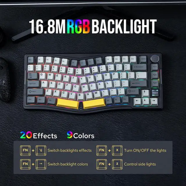 Alt view image 6 of 7 - MechLands AJAZZ AKS075 Wireless Gaming Keyboard, Hot-Swappable Gasket Mechanical 75% Alice Keyboard with 0.85 TFT Screen, BT5.1/2.4GHz/USB-C, 5000mAh Battery (Black, Gift Switch)