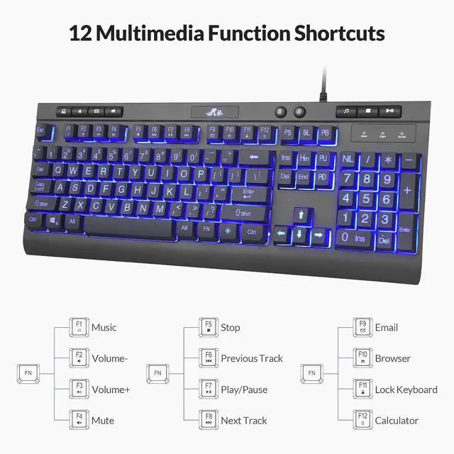 Alt view image 5 of 7 - Rii RK900Pro Large Print Backlit Keyboard, Wired USB Full Size Computer Keyboard with Blue Backlight,Compatible with Windows, Mac,Chrome,Linux