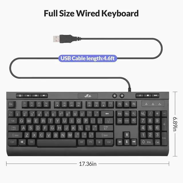 Alt view image 7 of 7 - Rii RK900Pro Large Print Backlit Keyboard, Wired USB Full Size Computer Keyboard with Blue Backlight,Compatible with Windows, Mac,Chrome,Linux