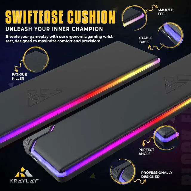 Alt view image 2 of 6 - RGB Backlit Gaming Wrist Rest | RGB Wrist Support for Keyboard | Keyboard Wrist Rest with 14 Color Modes | 17x4x1 Inches Wrist Pad for Keyboard | Wrist Rest for Computer, Laptop, | Black
