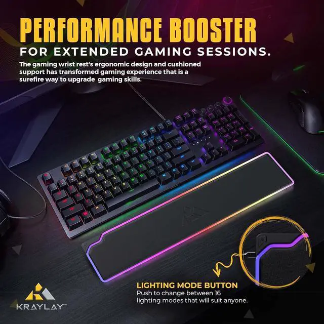 Alt view image 4 of 6 - RGB Backlit Gaming Wrist Rest | RGB Wrist Support for Keyboard | Keyboard Wrist Rest with 14 Color Modes | 17x4x1 Inches Wrist Pad for Keyboard | Wrist Rest for Computer, Laptop, | Black