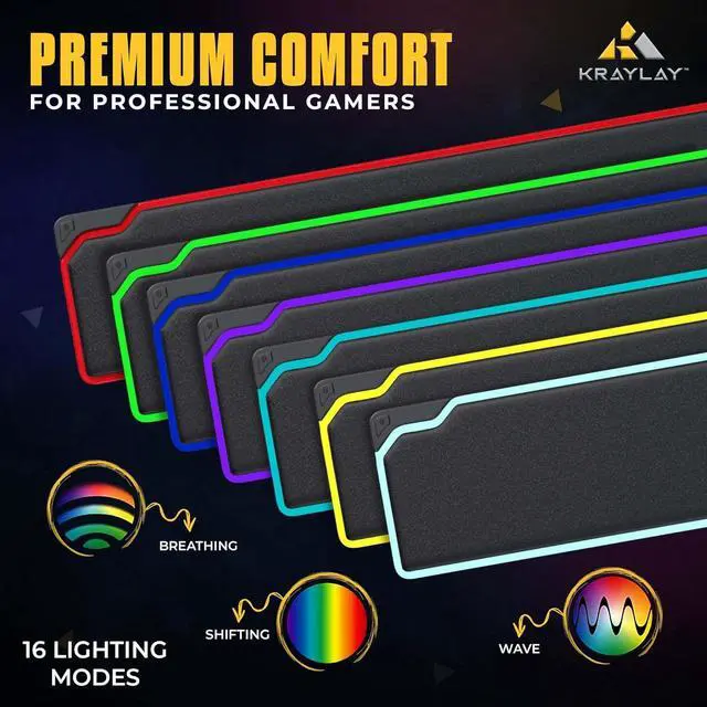 Alt view image 5 of 6 - RGB Backlit Gaming Wrist Rest | RGB Wrist Support for Keyboard | Keyboard Wrist Rest with 14 Color Modes | 17x4x1 Inches Wrist Pad for Keyboard | Wrist Rest for Computer, Laptop, | Black