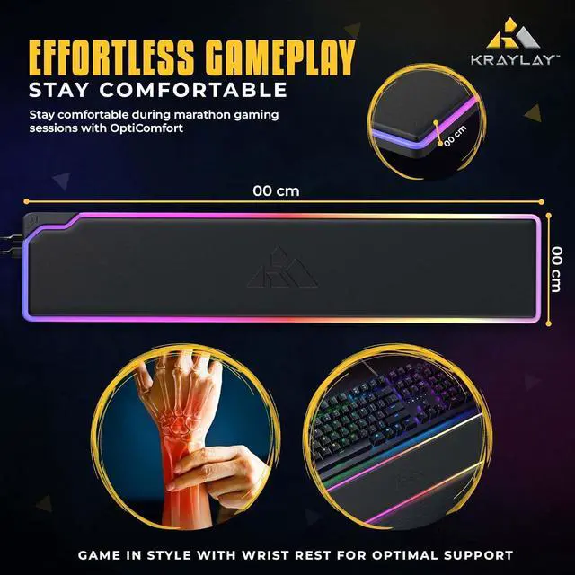 Alt view image 6 of 6 - RGB Backlit Gaming Wrist Rest | RGB Wrist Support for Keyboard | Keyboard Wrist Rest with 14 Color Modes | 17x4x1 Inches Wrist Pad for Keyboard | Wrist Rest for Computer, Laptop, | Black