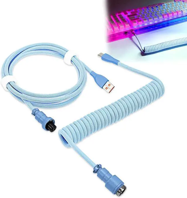 Main image of UCINNOVATE Coiled Keyboard Cable, Pro Custom Coiled USB C Cable for Gaming Keyboard, Double-Sleeved Mechanical Keyboard Cable with Detachable Metal Aviator, 1.8M USB-C to USB-A (Blue)