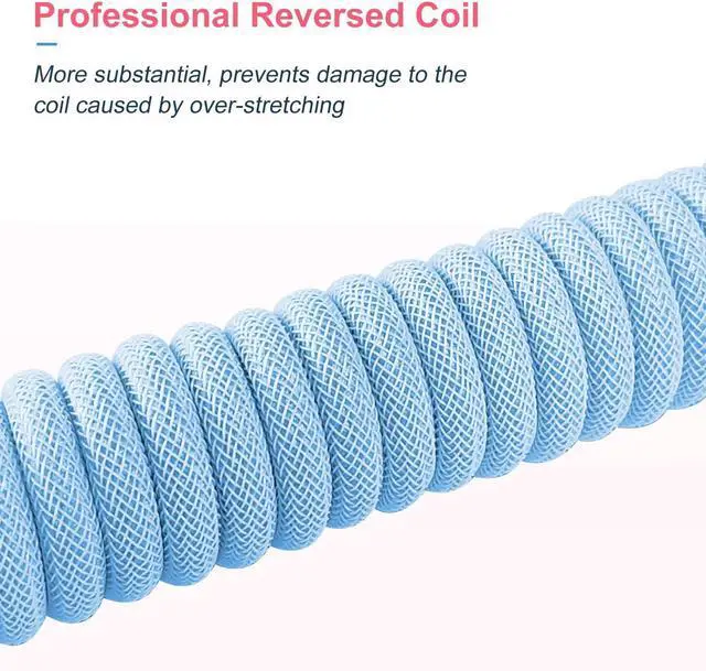 Alt view image 3 of 6 - UCINNOVATE Coiled Keyboard Cable, Pro Custom Coiled USB C Cable for Gaming Keyboard, Double-Sleeved Mechanical Keyboard Cable with Detachable Metal Aviator, 1.8M USB-C to USB-A (Blue)