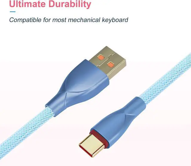 Alt view image 6 of 6 - UCINNOVATE Coiled Keyboard Cable, Pro Custom Coiled USB C Cable for Gaming Keyboard, Double-Sleeved Mechanical Keyboard Cable with Detachable Metal Aviator, 1.8M USB-C to USB-A (Blue)