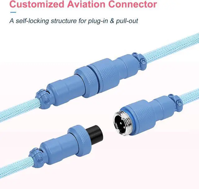 Alt view image 5 of 6 - UCINNOVATE Coiled Keyboard Cable, Pro Custom Coiled USB C Cable for Gaming Keyboard, Double-Sleeved Mechanical Keyboard Cable with Detachable Metal Aviator, 1.8M USB-C to USB-A (Blue)