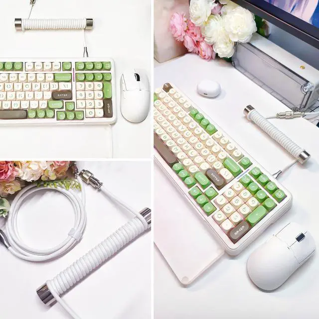 Alt view image 2 of 7 - UCINNOVATE Pro Custom Coiled 1.8M USB C Cable for Gaming Keyboard, Double-Sleeved Mechanical Keyboard Cable with Detachable Metal Aviator, White