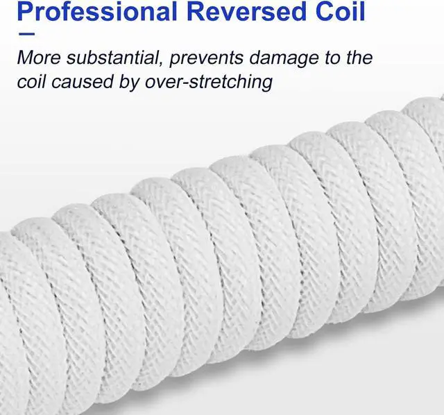Alt view image 4 of 7 - UCINNOVATE Pro Custom Coiled 1.8M USB C Cable for Gaming Keyboard, Double-Sleeved Mechanical Keyboard Cable with Detachable Metal Aviator, White