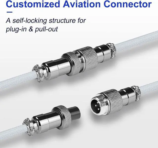 Alt view image 6 of 7 - UCINNOVATE Pro Custom Coiled 1.8M USB C Cable for Gaming Keyboard, Double-Sleeved Mechanical Keyboard Cable with Detachable Metal Aviator, White