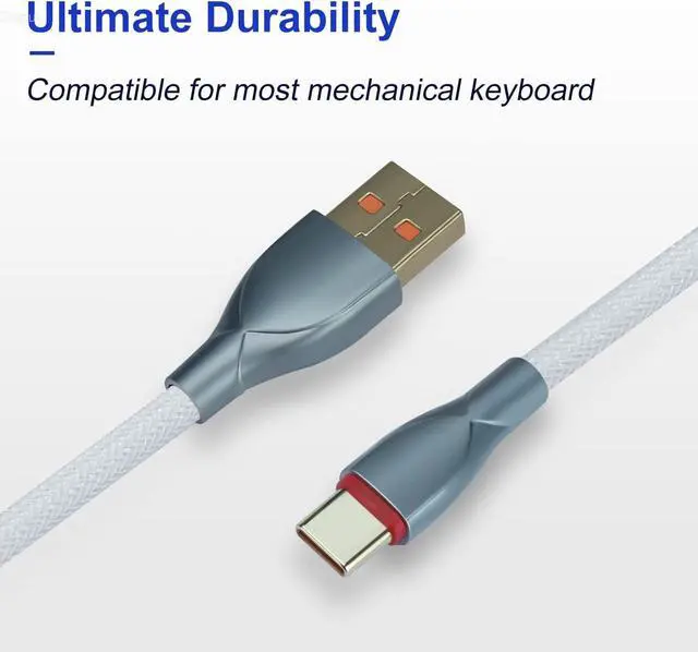 Alt view image 7 of 7 - UCINNOVATE Pro Custom Coiled 1.8M USB C Cable for Gaming Keyboard, Double-Sleeved Mechanical Keyboard Cable with Detachable Metal Aviator, White