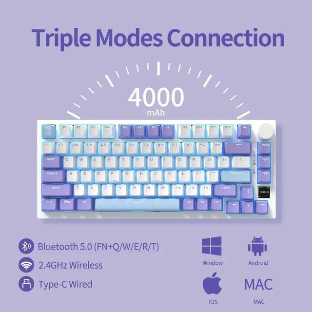 Alt view image 3 of 7 - AJAZZ AJ AK820PRO 75% Gasket Mechanical Keyboard with TFT Screen - Five Layer Padding - 4000mAh Battery - South Facing LED - Bluetooth/2.4GHZ/Wired Hot Swap RGB Keyboard, Gift Switch