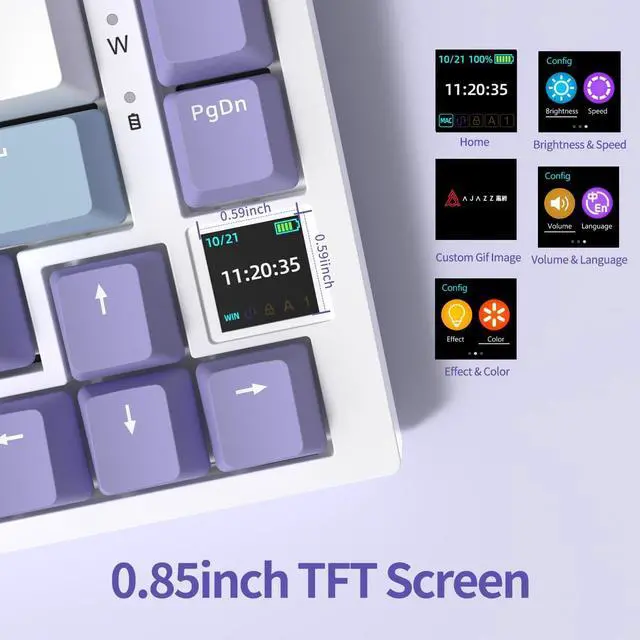 Alt view image 4 of 7 - AJAZZ AJ AK820PRO 75% Gasket Mechanical Keyboard with TFT Screen - Five Layer Padding - 4000mAh Battery - South Facing LED - Bluetooth/2.4GHZ/Wired Hot Swap RGB Keyboard, Gift Switch