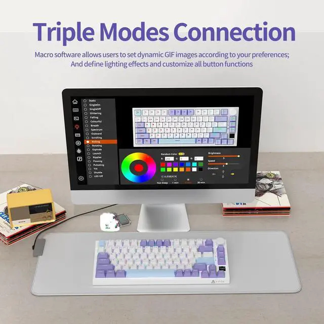 Alt view image 5 of 7 - AJAZZ AJ AK820PRO 75% Gasket Mechanical Keyboard with TFT Screen - Five Layer Padding - 4000mAh Battery - South Facing LED - Bluetooth/2.4GHZ/Wired Hot Swap RGB Keyboard, Gift Switch