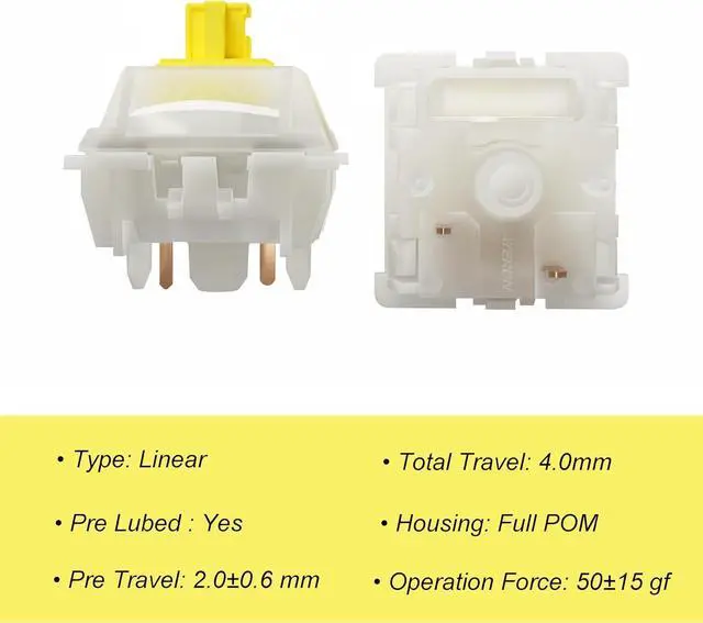 Alt view image 3 of 6 - GATERON Milky Yellow Pro V3 Keyboard Switches, Pre-lubed Linear 5 pin for All MX Mechanical Keyboard (108PCS)