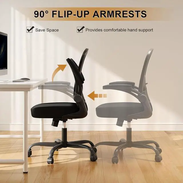 Alt view image 5 of 7 - Office Chair, Ergonomic Desk Chairs 330LBS Capacity High Back Mesh Computer Chair with Flip-up Armrests, Comfy Work Chair with Adjustable Lumbar Support, Rolling Chair