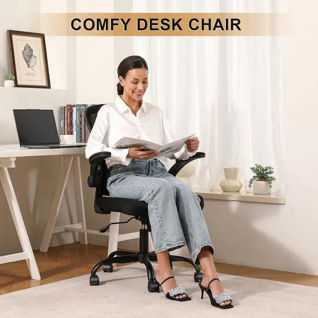 Alt view image 6 of 7 - Office Chair, Ergonomic Desk Chairs 330LBS Capacity High Back Mesh Computer Chair with Flip-up Armrests, Comfy Work Chair with Adjustable Lumbar Support, Rolling Chair