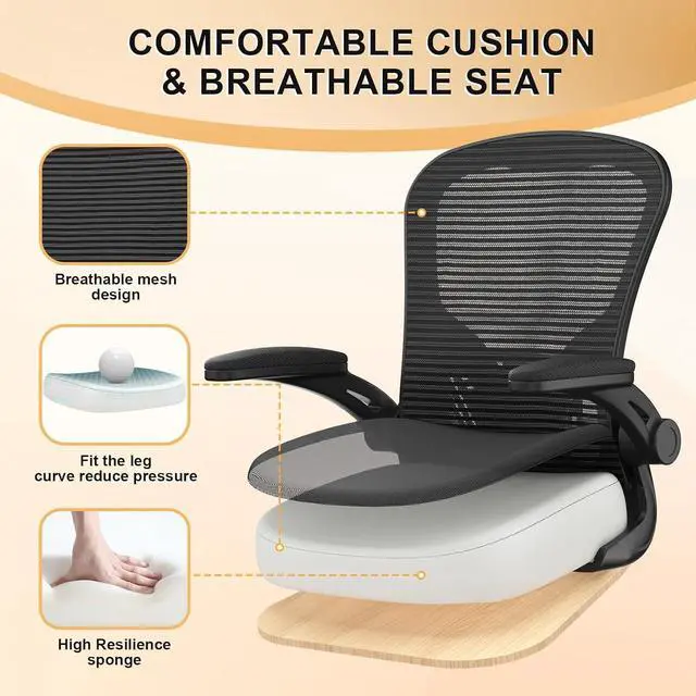 Alt view image 7 of 7 - Office Chair, Ergonomic Desk Chairs 330LBS Capacity High Back Mesh Computer Chair with Flip-up Armrests, Comfy Work Chair with Adjustable Lumbar Support, Rolling Chair