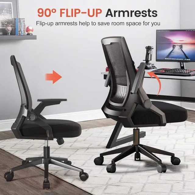 Alt view image 3 of 7 - GTRACING Ergonomic Office Chair with Flip-up Armrests Executive Computer Chair for Home Office, Breathable Mesh & Comfy Lumbar Support, Black
