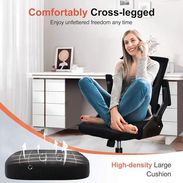 Alt view image 6 of 7 - GTRACING Ergonomic Office Chair with Flip-up Armrests Executive Computer Chair for Home Office, Breathable Mesh & Comfy Lumbar Support, Black