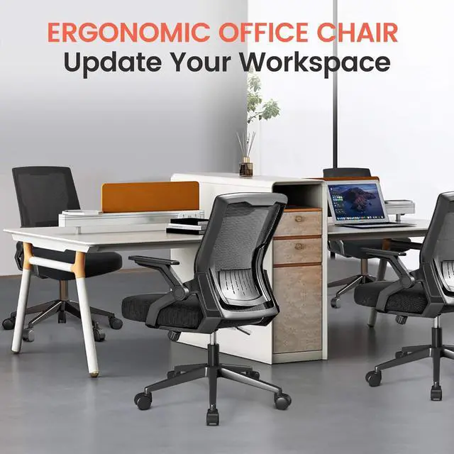 Alt view image 7 of 7 - GTRACING Ergonomic Office Chair with Flip-up Armrests Executive Computer Chair for Home Office, Breathable Mesh & Comfy Lumbar Support, Black