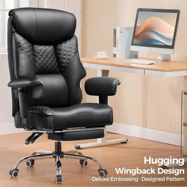 Alt view image 3 of 7 - GTRACING Big and Tall Office Chair 400LBS Wide Ergonomic Gaming Chair with Deluxe Embossing Designed Leather with Foot Rest,150°Reclining Adjustable Soft Armrests Pocket Spring Back Support and Pillow