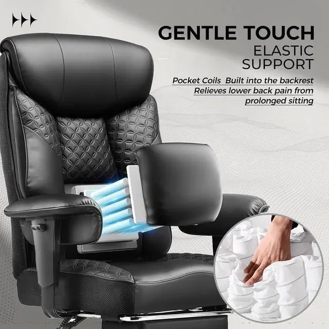 Alt view image 6 of 7 - GTRACING Big and Tall Office Chair 400LBS Wide Ergonomic Gaming Chair with Deluxe Embossing Designed Leather with Foot Rest,150°Reclining Adjustable Soft Armrests Pocket Spring Back Support and Pillow