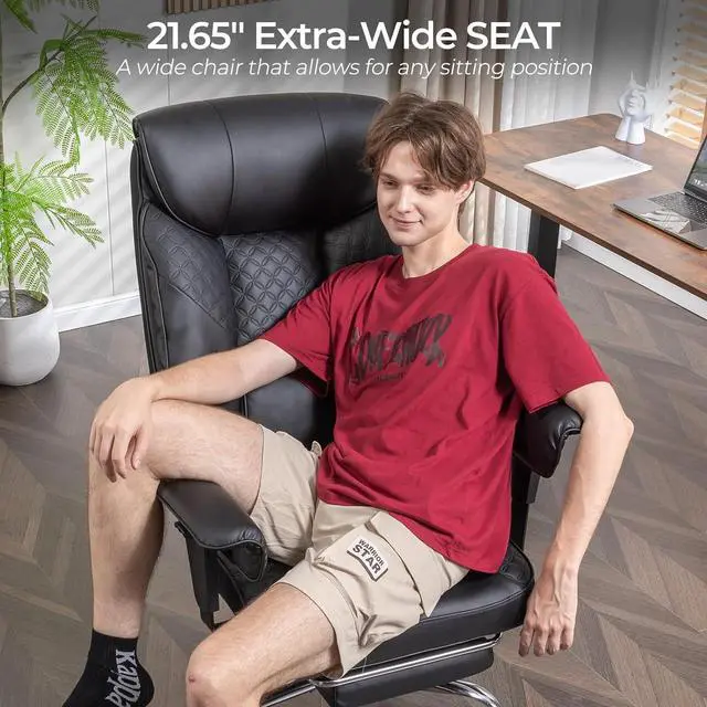Alt view image 7 of 7 - GTRACING Big and Tall Office Chair 400LBS Wide Ergonomic Gaming Chair with Deluxe Embossing Designed Leather with Foot Rest,150°Reclining Adjustable Soft Armrests Pocket Spring Back Support and Pillow