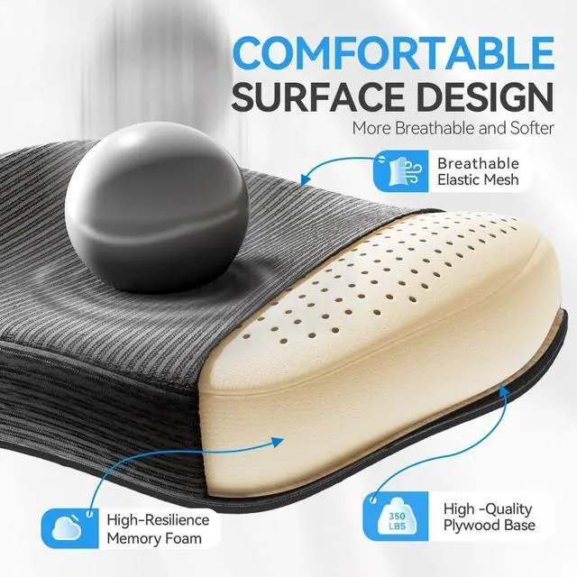 Alt view image 6 of 6 - Ergonomic Office Chair with Headrest 3D, Mesh Office Desk Chair with Adjustable Lumbar Support, Computer Chair with Flip up Armrests, 350LBS Capacity - Design for Home/Offices - Black