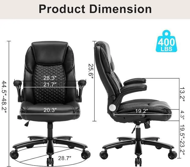 Alt view image 3 of 7 - Home Office Chair, Executive Comeputer Desk Chair Ergonomic Office Chair with Adjustable Lumbar Support, Tilt Lock, PU Leather, Swivel Rolling Chair for Gaming Adult Working Study-Black