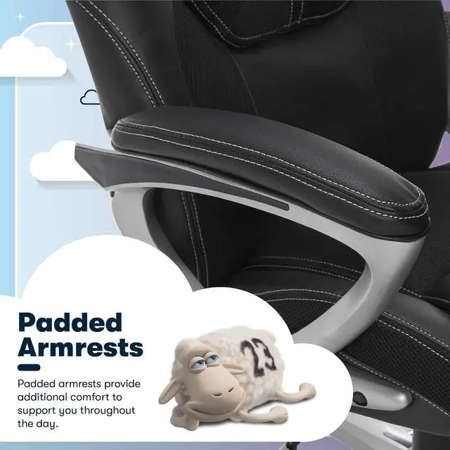 Alt view image 6 of 7 - Serta Amplify Executive Office Padded Arms, Adjustable Ergonomic Gaming Desk Chair with Lumbar Support, Faux Leather and Mesh, Black