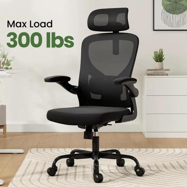 Alt view image 7 of 7 - Soohow Ergonomic Office Chair, Office Mesh Desk Chair with Adjustable Lumbar Support Armrests, Comfy Computer Desk Chair with Headrest, for Home and Office, Black & Black