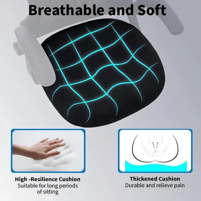 Alt view image 6 of 7 - Office Chair, Ergonomic Breathable Mesh,Flip-Up Arms and Adjustable High Back Lumbar Support,Comfy Computer Chair for Home Office (Black, 407)