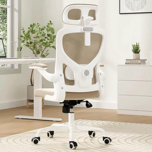 Main image of Soohow Ergonomic Office Chair, Office Mesh Desk Chair with Adjustable Lumbar Support Armrests, Comfy Computer Desk Chair with Headrest, for Home and Office, White & Khaki
