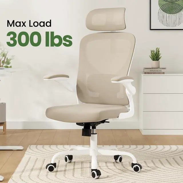 Alt view image 7 of 7 - Soohow Ergonomic Office Chair, Office Mesh Desk Chair with Adjustable Lumbar Support Armrests, Comfy Computer Desk Chair with Headrest, for Home and Office, White & Khaki