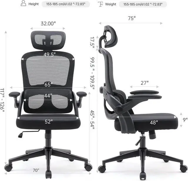 Alt view image 3 of 7 - SIHOO Ergonomic Office Chair, Adjustable Lumbar Support, 110-130° Tilt, 3D Armrests, Rolling Computer Desk Chair with Headrest Black