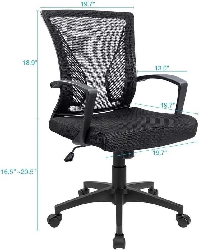 Alt view image 3 of 7 - Furmax Office Chair Ergonomic Computer Desk Mesh Chair Mid Back Swivel Lumbar Support with Armrest (2, Black)