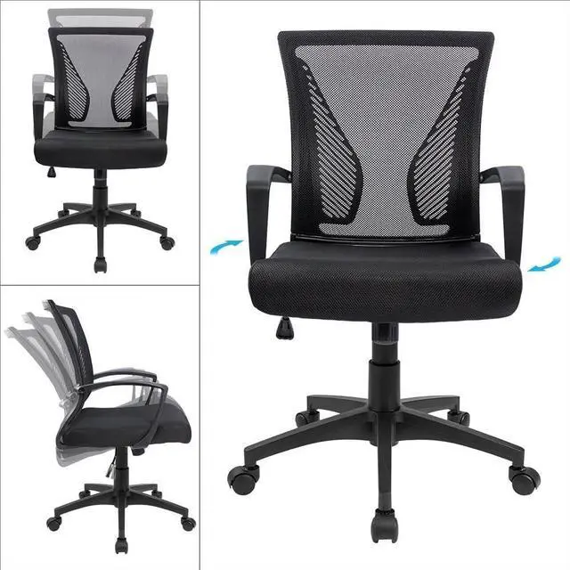Alt view image 6 of 7 - Furmax Office Chair Ergonomic Computer Desk Mesh Chair Mid Back Swivel Lumbar Support with Armrest (2, Black)