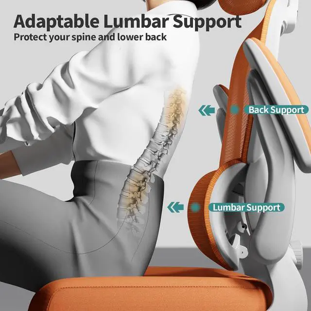 Alt view image 6 of 7 - TRALT Office Chair Ergonomic Desk Chair, 330 LBS Home Mesh Office Desk Chairs with Wheels, Comfortable Gaming Chair, High Back Office Chair for Long Hours (Orange)